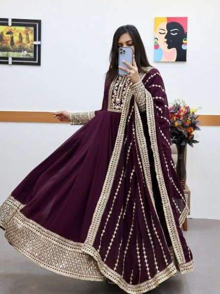 Embrace Elegance: Exquisite Embroidered Georgette Anarkali Gown with Dupatta