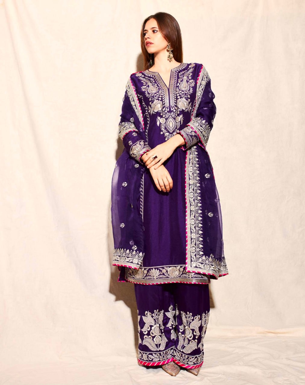 Purple Chinon Sequence Embroidery Salwar Suit Set – 3‑Piece Party & Festive Look (38″ Top + 40″ Pant + 2.2 m Dupatta)