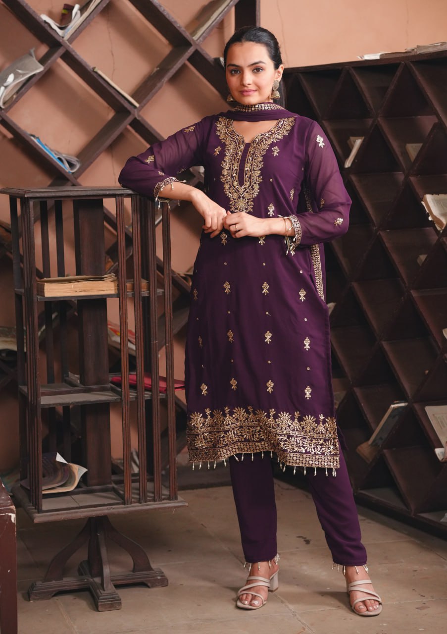 Purple Georgette Anarkali Suit with Sequin Embroidery – Flared Festive Wear