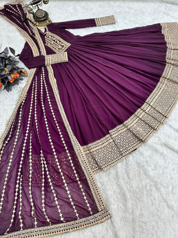 Embrace Elegance: Exquisite Embroidered Georgette Anarkali Gown with Dupatta