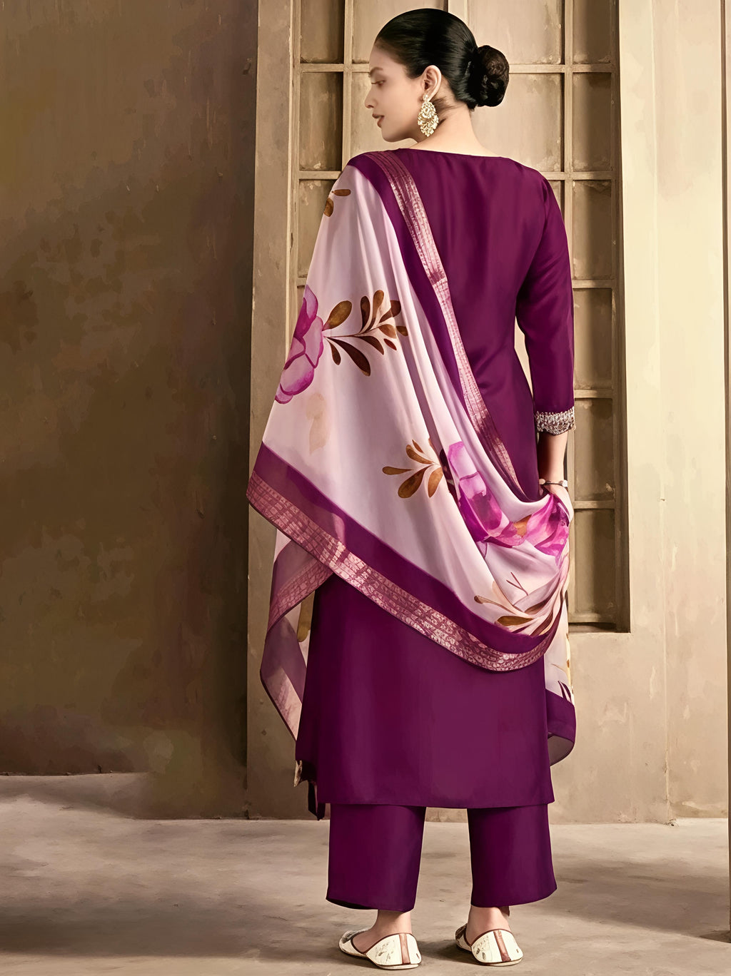 Aagam Pretty Women Lavender Embroidered Kurta Set with Dupatta & Cotton Bottomwear | CLAVINET Stitched Calf Length Party Wear Pack of 3 