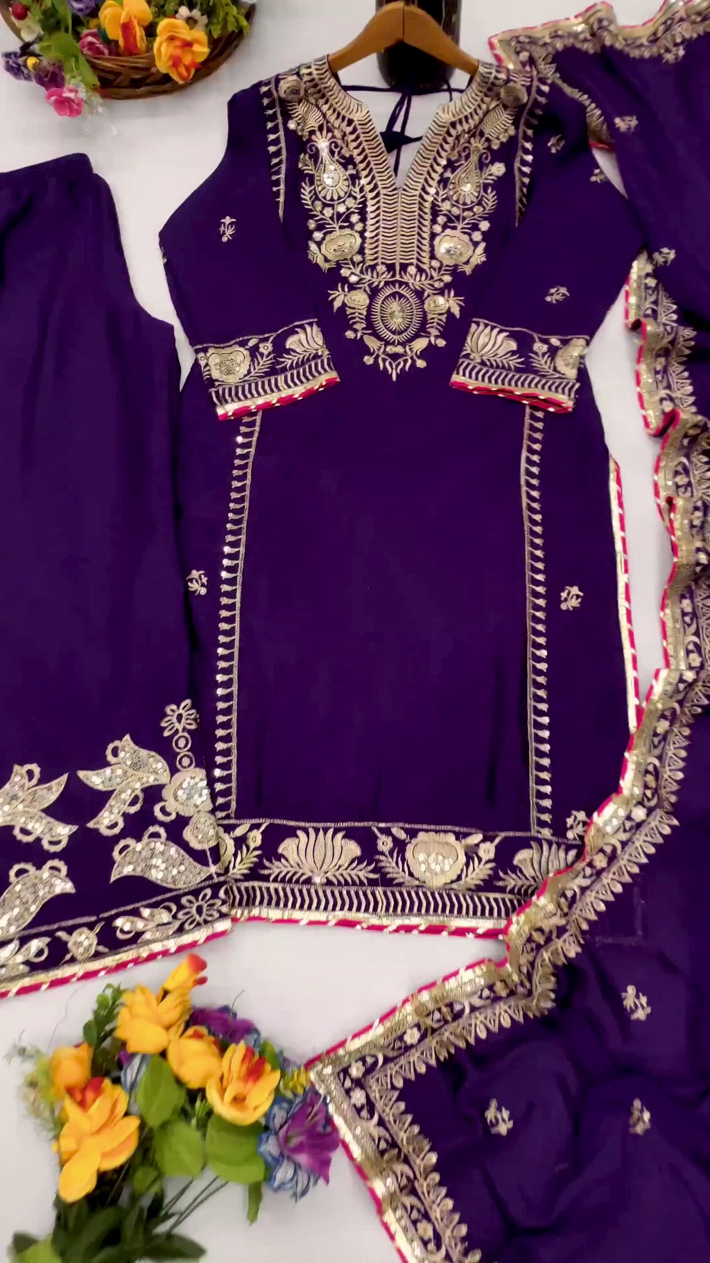 Purple Georgette Anarkali Suit with Sequin Embroidery – Flared Festive Wear