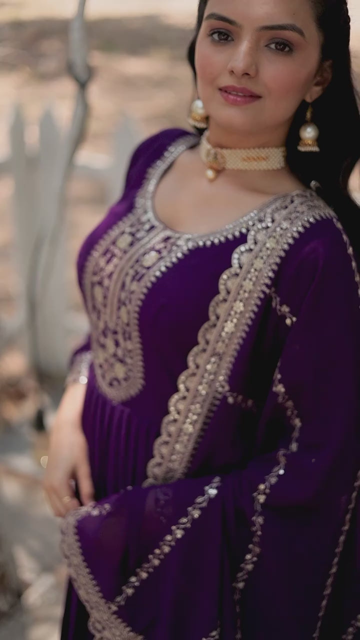 Embrace Elegance: Exquisite Embroidered Georgette Anarkali Gown with Dupatta